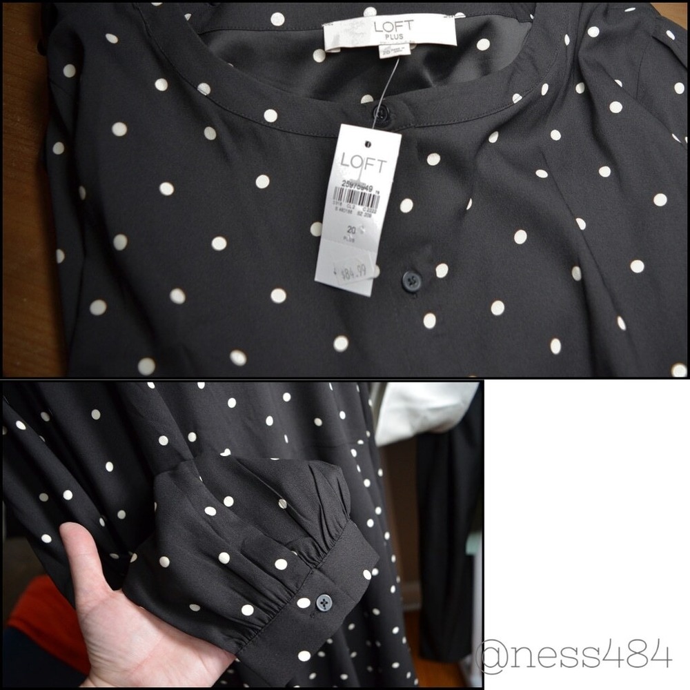 Ann Taylor Loft NWT Black White Polka Dot Long Sleeve Dress Women's Plus 20W - Picture 3 of 3